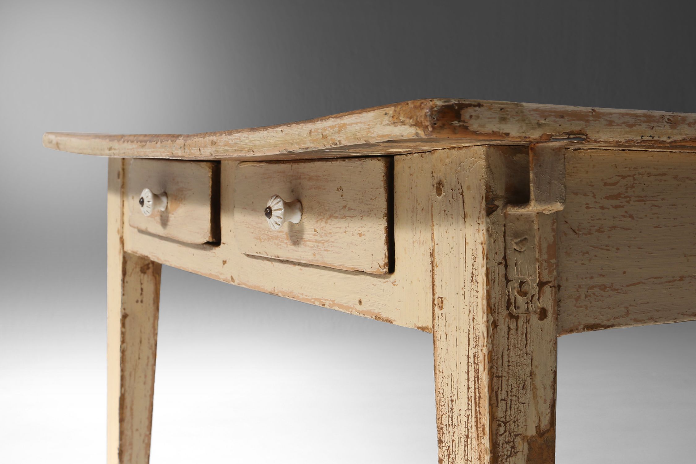 Painted Wooden Farm Table with Tapered Legs, France 1800sthumbnail